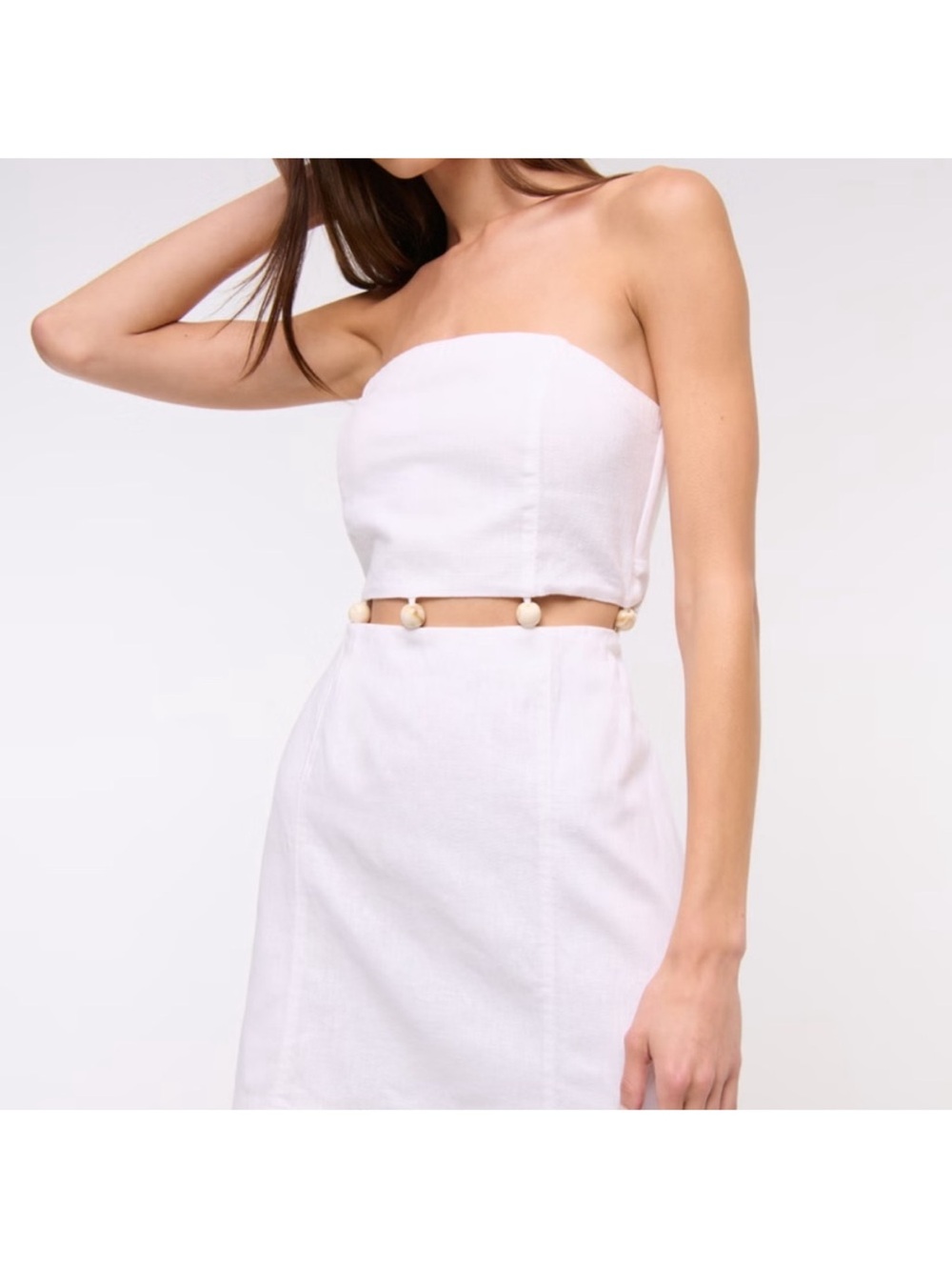 Abercrombie & Fitch Strapless White Mini Dress with Pearl Trim - Picture 2 of 4